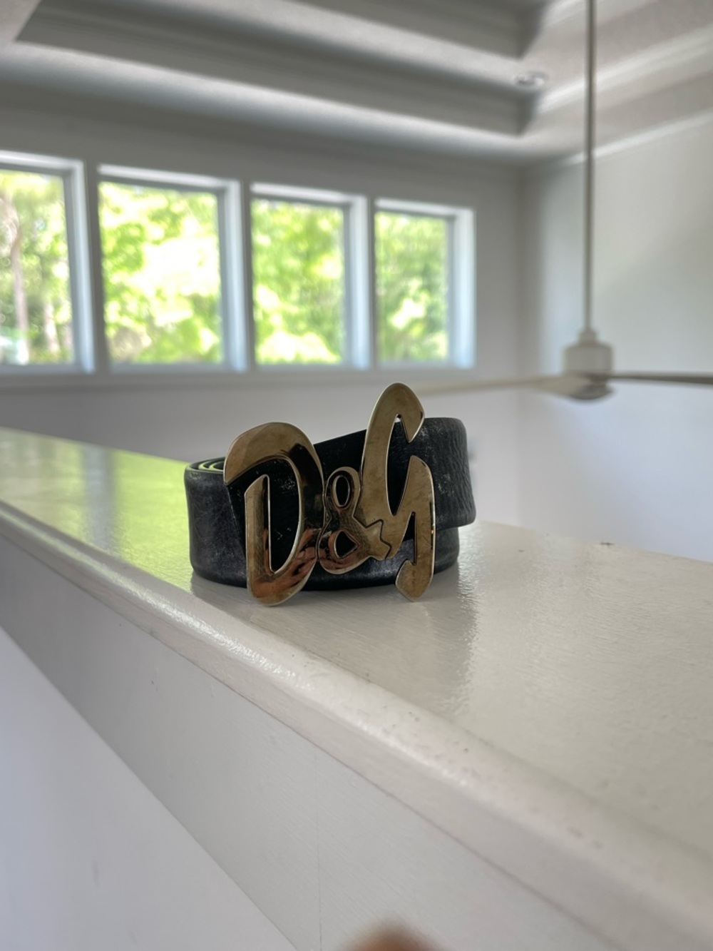 D&G Black Leather Belt with Gold D&G Logo Buckle